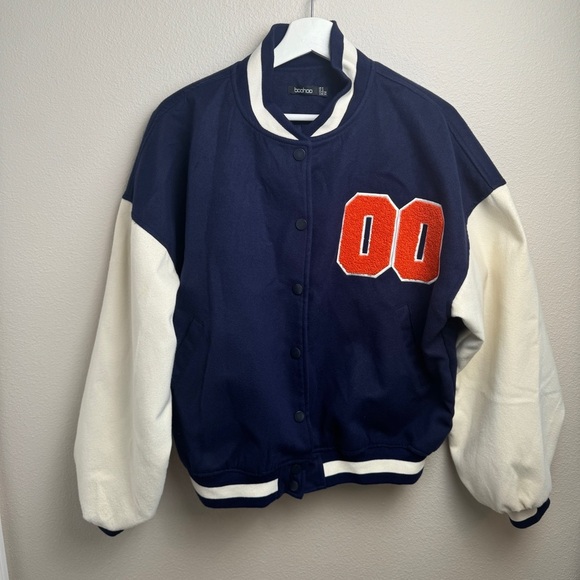 BOOHOO Oversized‎ Colorblock Varsity Bomber Jacket - Picture 1 of 10